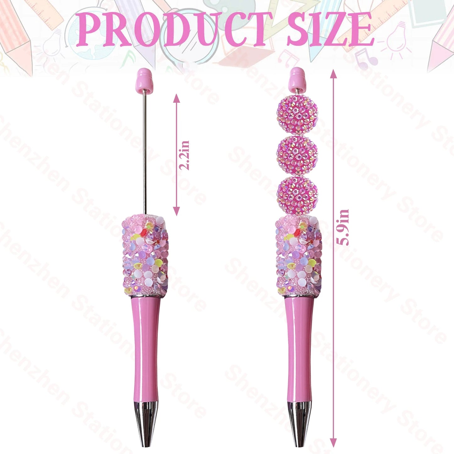 12Pcs Diamond Bead Pen DIY Beadable Ballpoint Pens Student Stationery Pens Writing Pen School Office Supplies