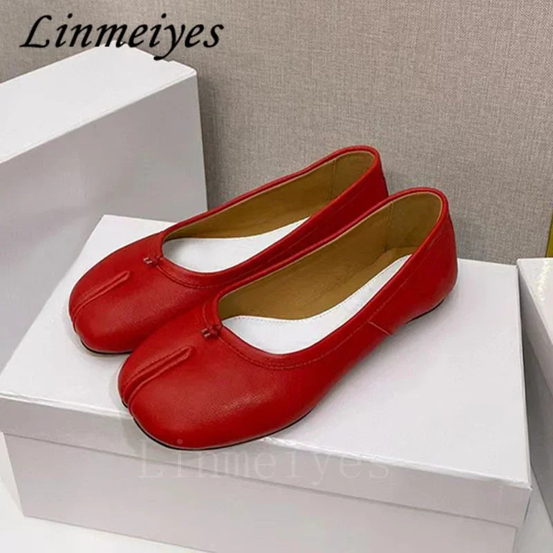 Genuine Leather Loafers Woman Casual Split Toe Shoes High Quality Summer Shoes Woman Casual Ballet Flat Walking Shoes For Women