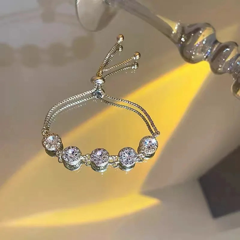 Gold Color Bracelet Set of Four Stainless Steel Sequins Rhinestone Bracelet Combination for Women Chain Bracelet Jewelry Gifts