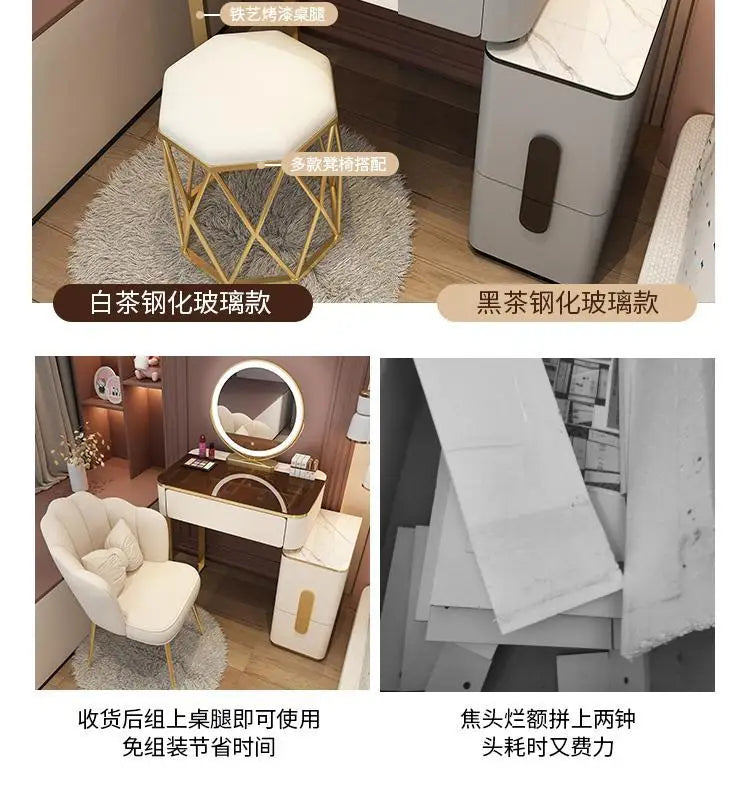 Vanity Desk Modern Dresser Table LED Mirros Household Bedroom Dressing Table Density Board Makeup Table With Mirror Furniture