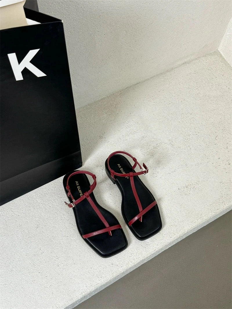 Summer Fashion Square Toe Ladies Shoes 2024 New Women's Thong Sandals Simple Thin Strap Slingback Sandals Sandalias De Mujer