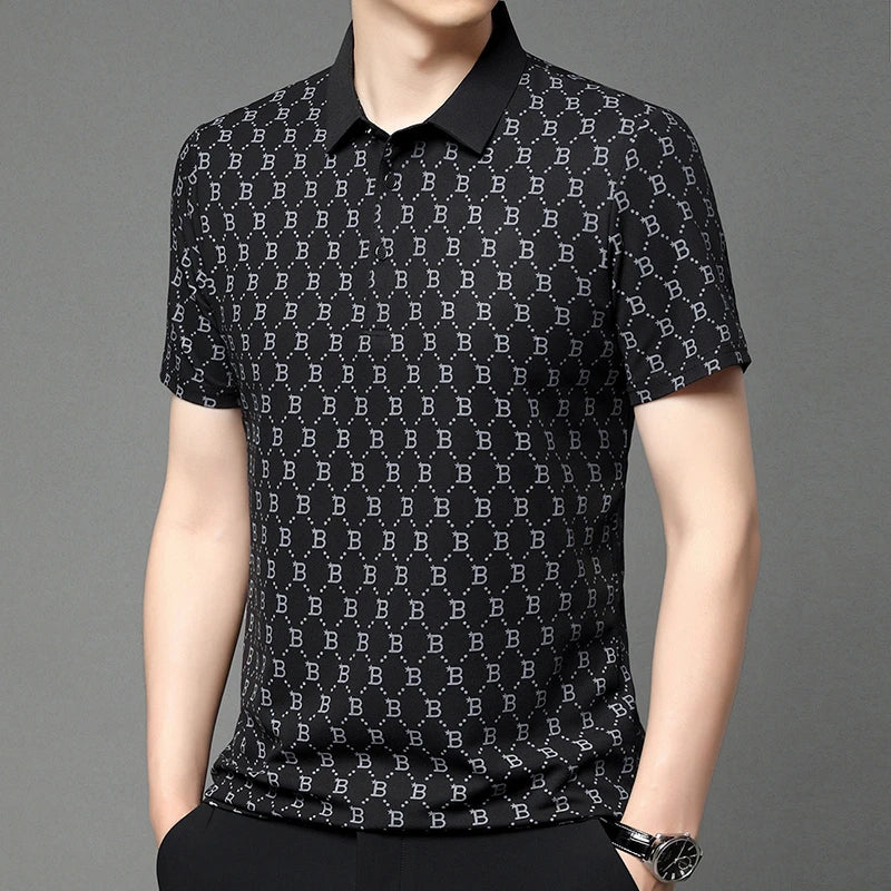 2024 Summer New Men's Business Print Short Sleeved POLO Shirt Comfortable and Cool Casual Fashion T-shirt