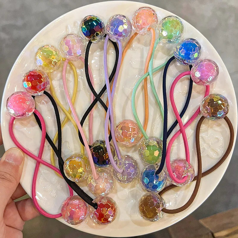 2pcs/lot Korean Color Ball Cartoon Head Cute Simple Long Rubber Band For Girl Children Kawaii Ponytail Hair Ties Party