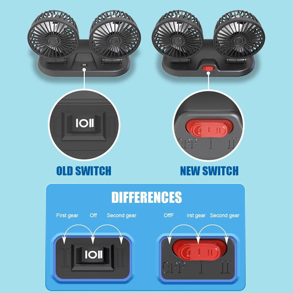 5/12/24V Car Fan Cooling Car Fan Dual Head Usb Car Fan 2 Speeds Adjustable for Auto Cooler Air Fan Car Accessories Fan