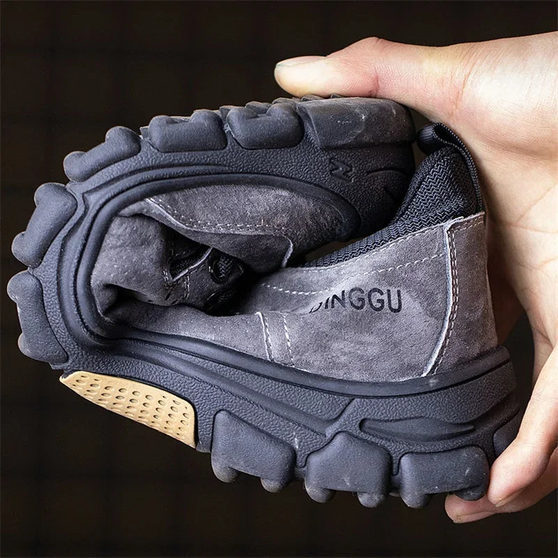 Genuine Leather Work Boots Winter Men Safety Shoes Plus Velvet Warmth Non-slip Steel Toe Cap Indestructible Work Shoes Designer
