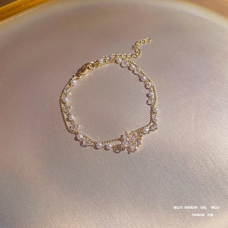 Gold Color Bracelet Set of Four Stainless Steel Sequins Rhinestone Bracelet Combination for Women Chain Bracelet Jewelry Gifts
