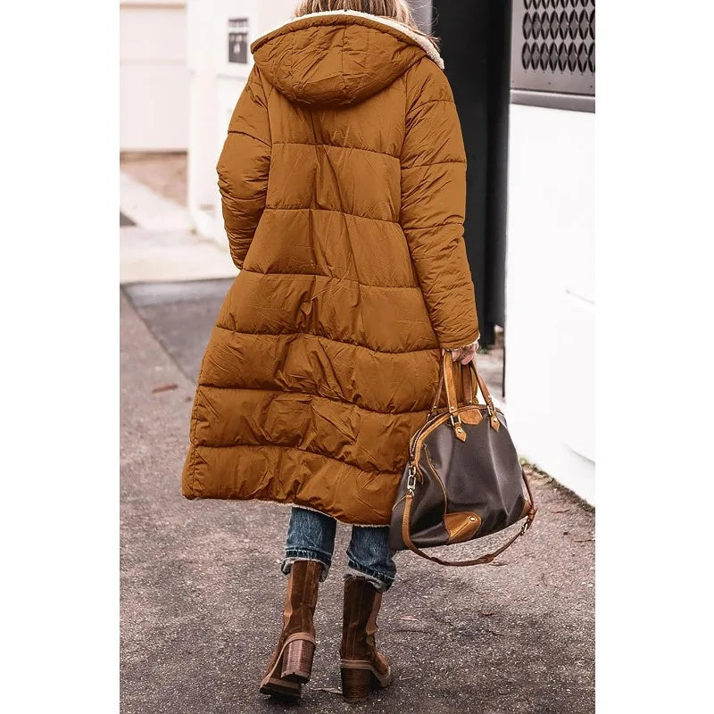 Women's 2023 Warm Winter Coats Reversible Sherpa Fleece Long Hooded Puffer Jackets Outerwear