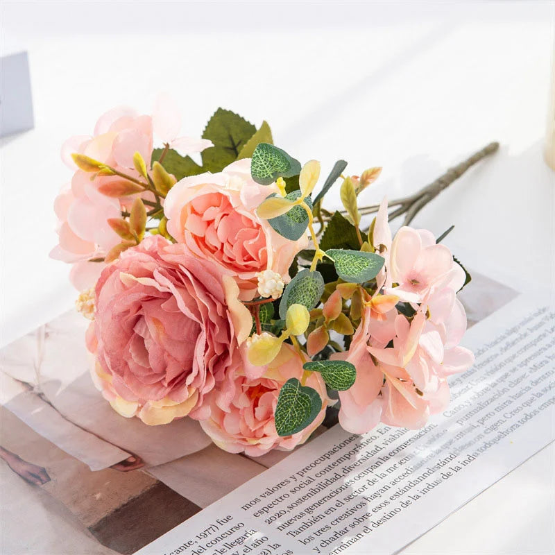 30cm Fake Peony Silk Flowers Bouquet Faux Hydrangea Flower Decor Wedding Party Home Decoration Retro Peonies Artificial Flowers