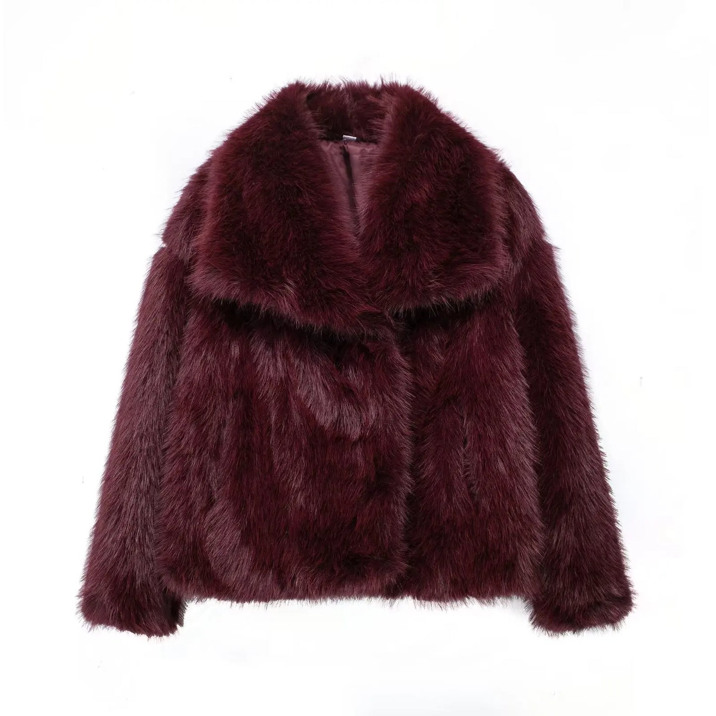 TRAFZA 2024 Female Vintage Coat Artificial Fur Effect Short Jacket Woman Warm Plush Elegant Casual Lapel Collar Thick Outerwear