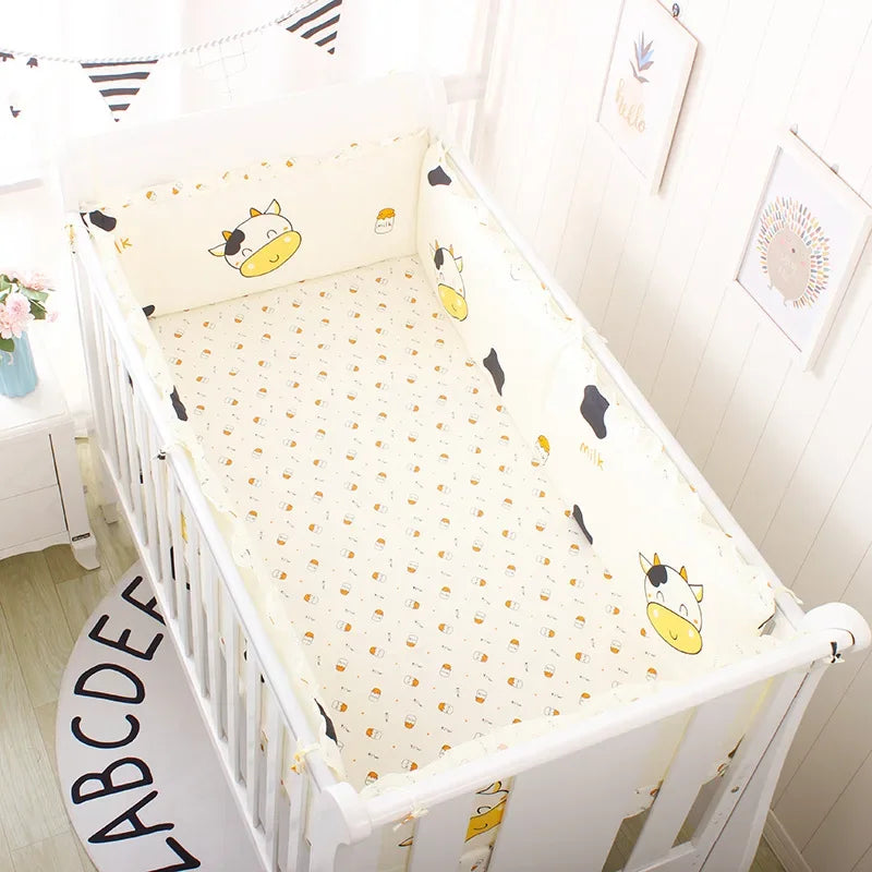 5pcs Crib Bumper Bedding Set Cotton Cute Print Sheet Cradle Side Protector Toddler Baby Room Accessories Bed Protection