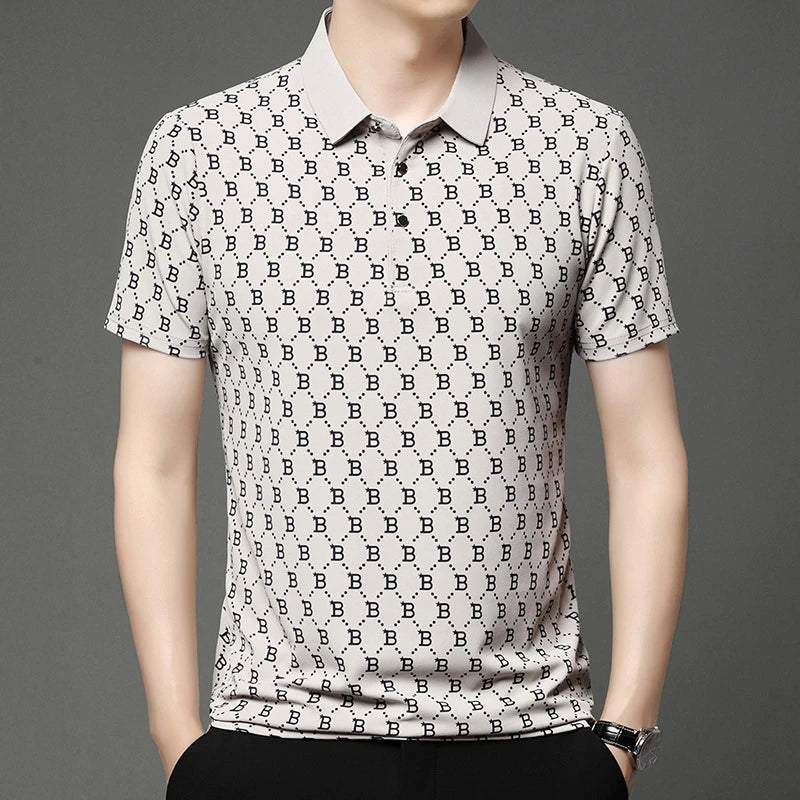 2024 Summer New Men's Business Print Short Sleeved POLO Shirt Comfortable and Cool Casual Fashion T-shirt