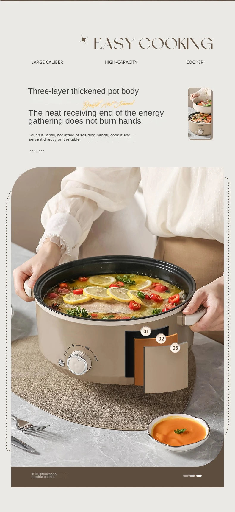 3L/4.6L Electric Food Cooking Pot Non-stick Multi Cooker Household Electric Hot Pot Frying Pot Home Rice Cooker 220V