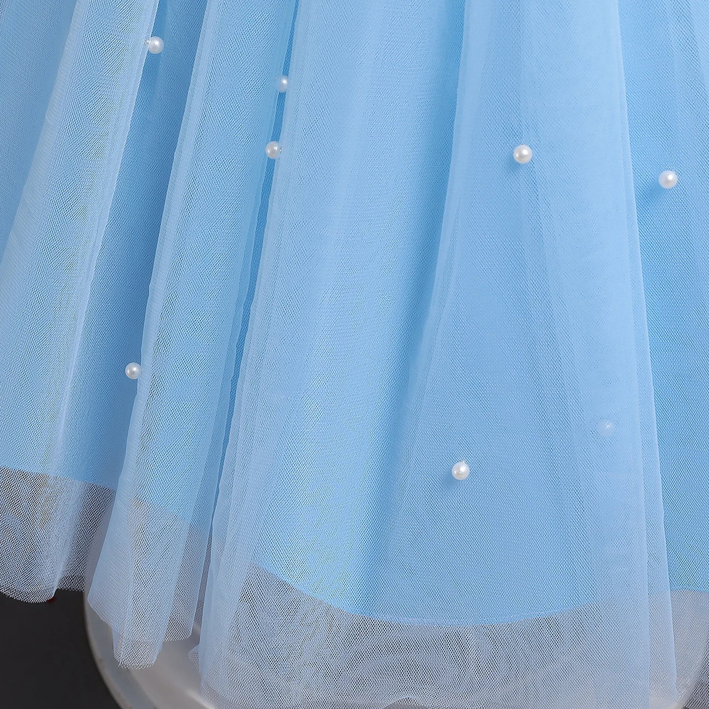 Toddler Girl Blue Beaded Tutu Gown 1-5 Years Baby Girl Birthday Party Dress Little Girl V-Back Bow Tulle Clothes Infant Costume