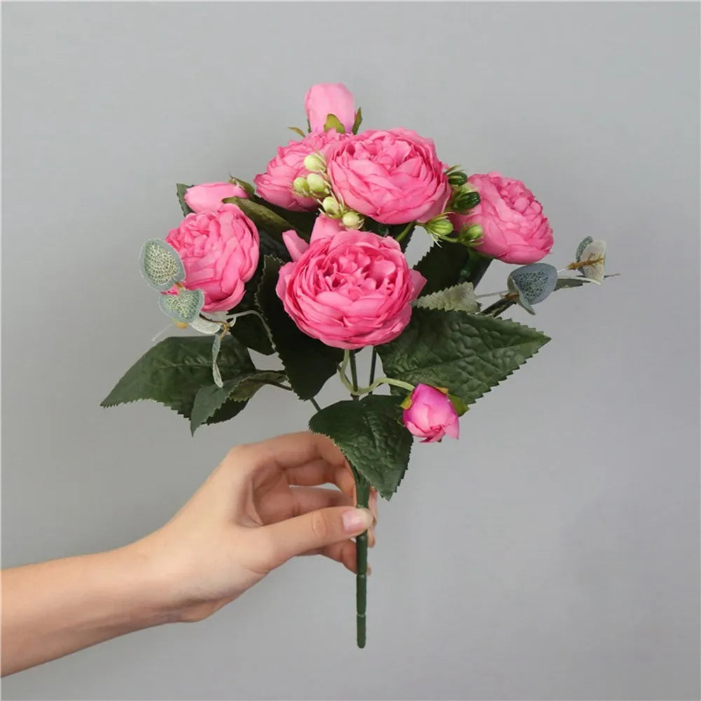 30CM Fake Roses Silk Peony Artificial Flowers Cheap New Year's Christmas Decorations Vase for Home Wedding Bridal Bouquet Indoor