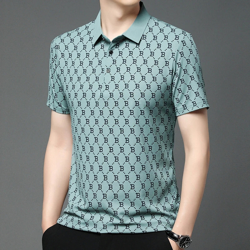 2024 Summer New Men's Business Print Short Sleeved POLO Shirt Comfortable and Cool Casual Fashion T-shirt