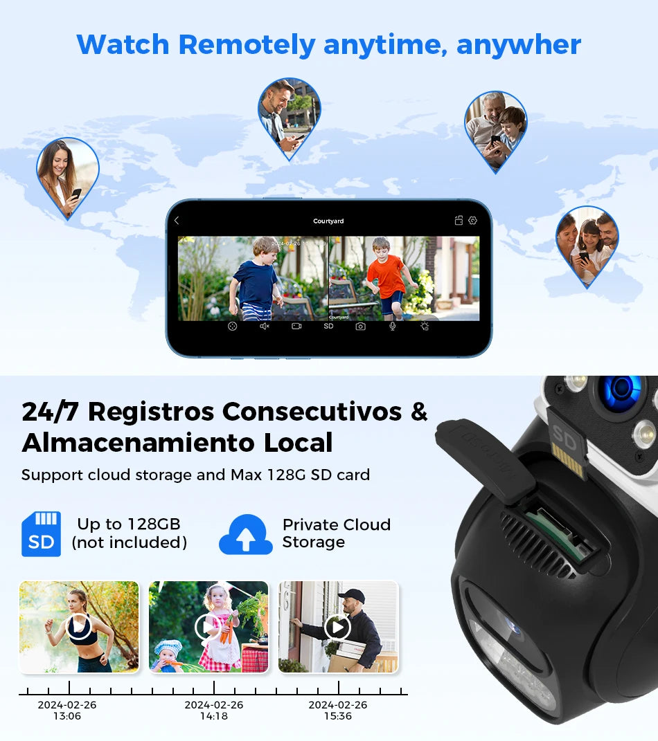 Hiseeu Wifi Surveillance Camera, Dual Lens, 4X Digital Zoom, AI Human Detect, ONVIF, Outdoor Security PTZ IP Cameras, 4K, 8MP