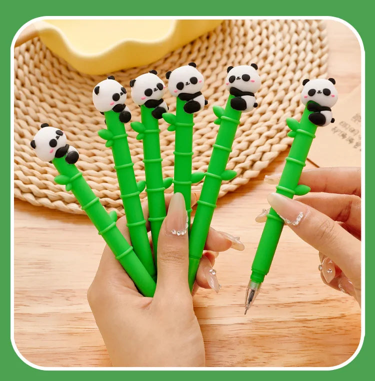 6 pcs/lot Panda Bamboo Soft Silicone Gel Pens For Writing Cute Signature Pen School Office Stationery Art Deco Gel Pens