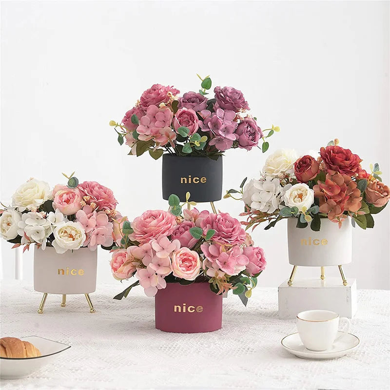 30cm Fake Peony Silk Flowers Bouquet Faux Hydrangea Flower Decor Wedding Party Home Decoration Retro Peonies Artificial Flowers