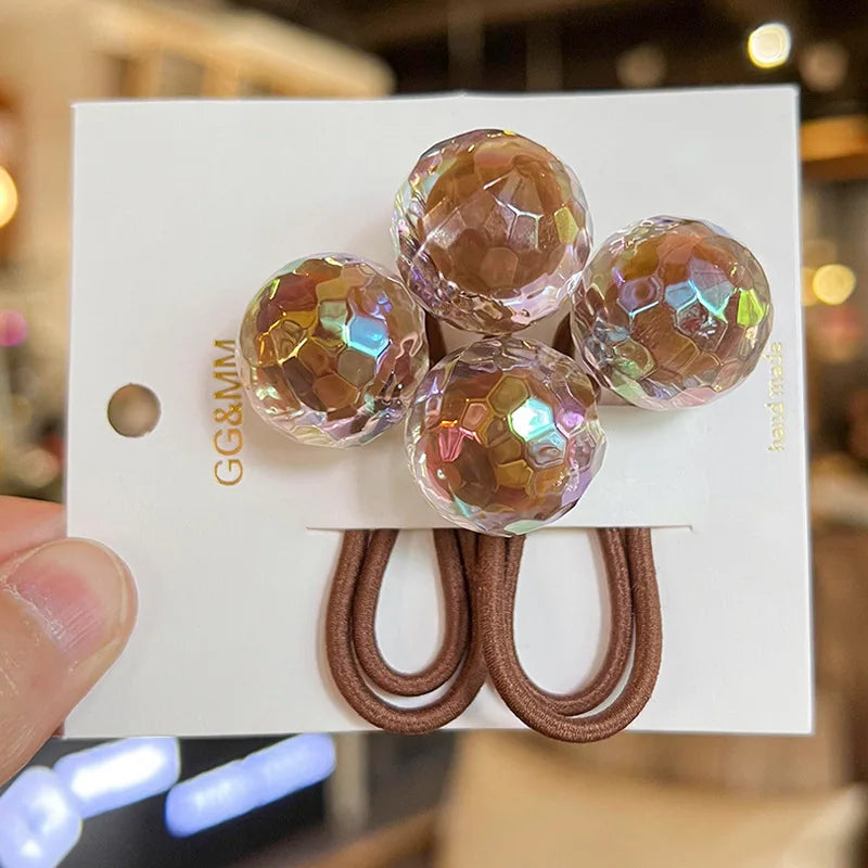 2pcs/lot Korean Color Ball Cartoon Head Cute Simple Long Rubber Band For Girl Children Kawaii Ponytail Hair Ties Party