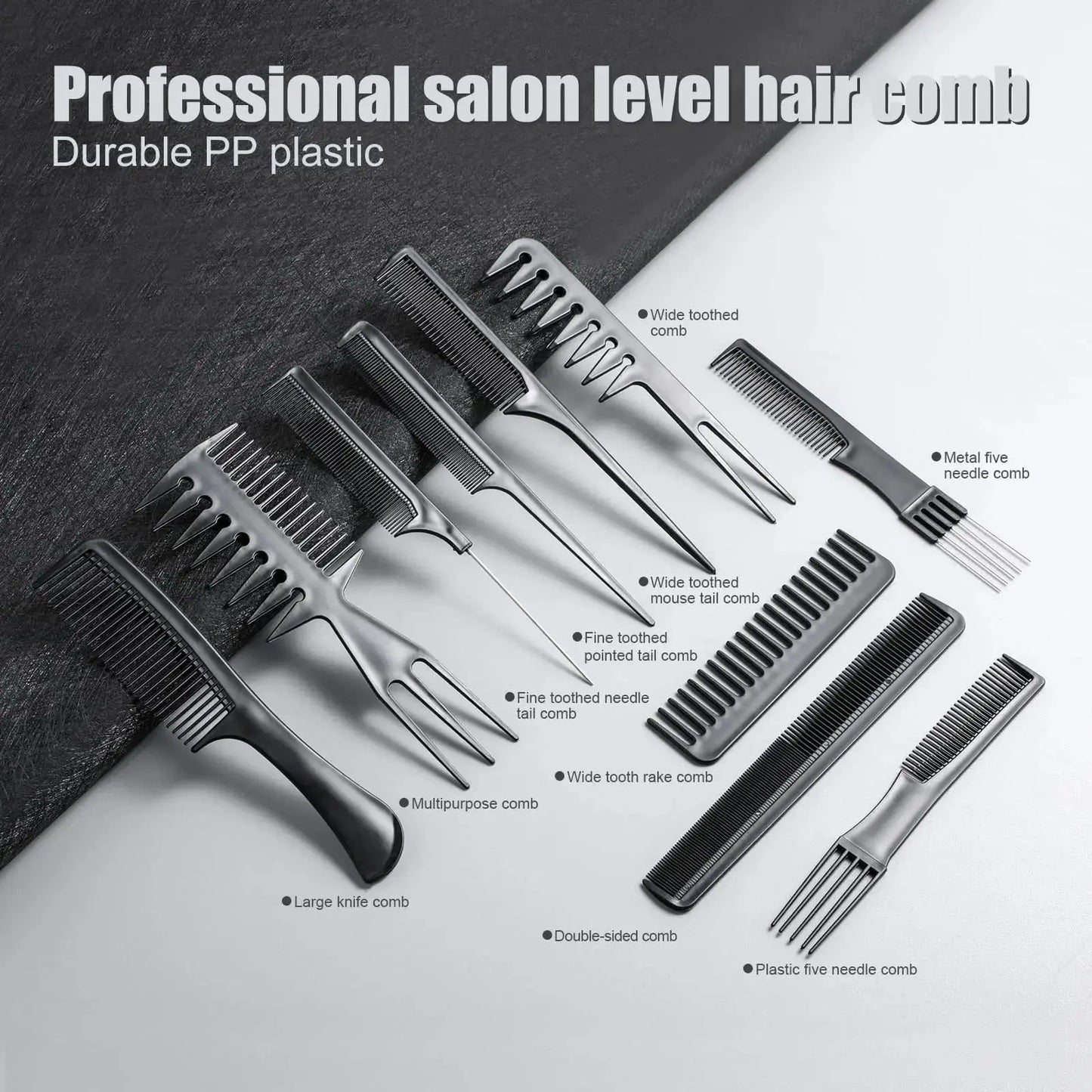 10PCS Haircut Styling Comb Set Professional Anti-static Hairdressing Combs Black Barber Training Tail Comb In 10 Designs