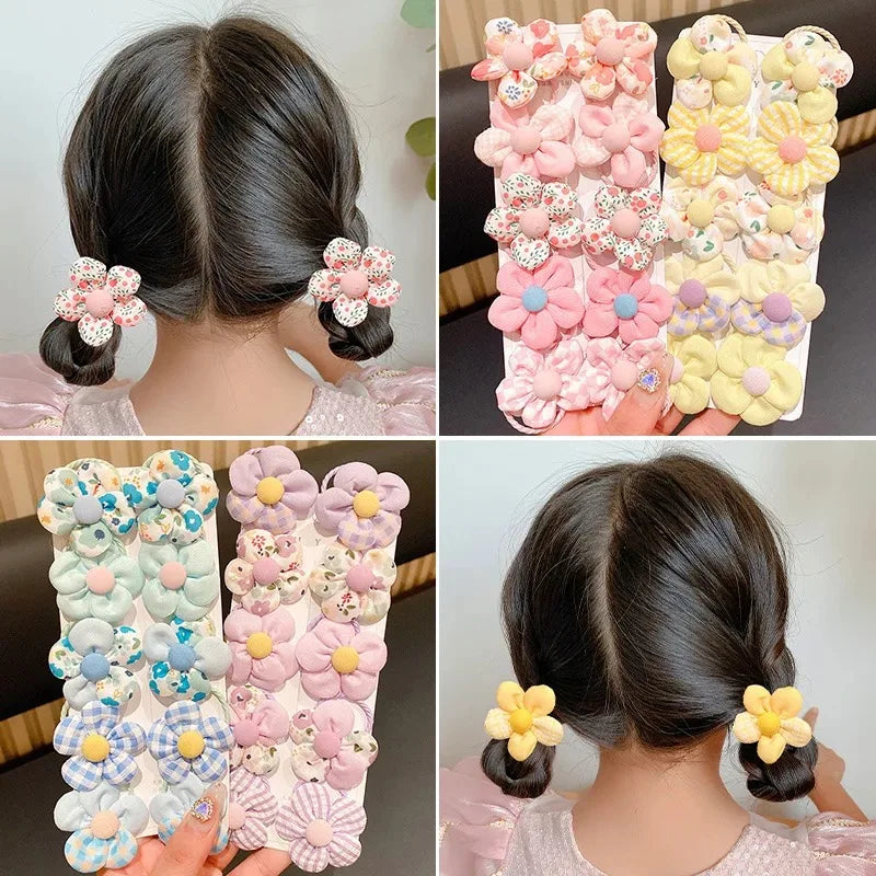 10 Pcs/Set Baby Girl Cute Colors Flower Elastic Hair Bands Ponytail Holder Chilren Soft Scrunchies Rubber Kids Hair Accessories