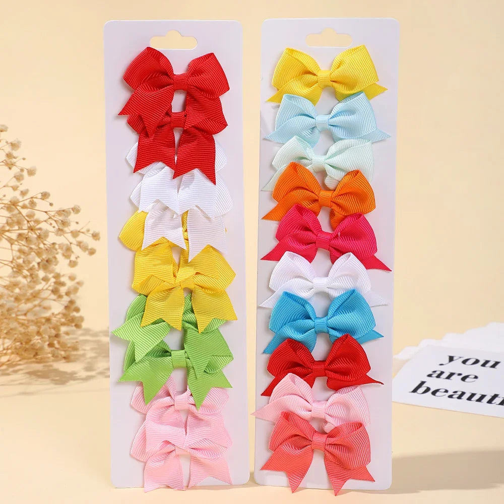 10Pcs/lot Solid Color Ribbon Baby Bows Hair Clips for Baby Girls Handmade Bowknot Hairpin MiNi Barrettes Kids Hair Accessories