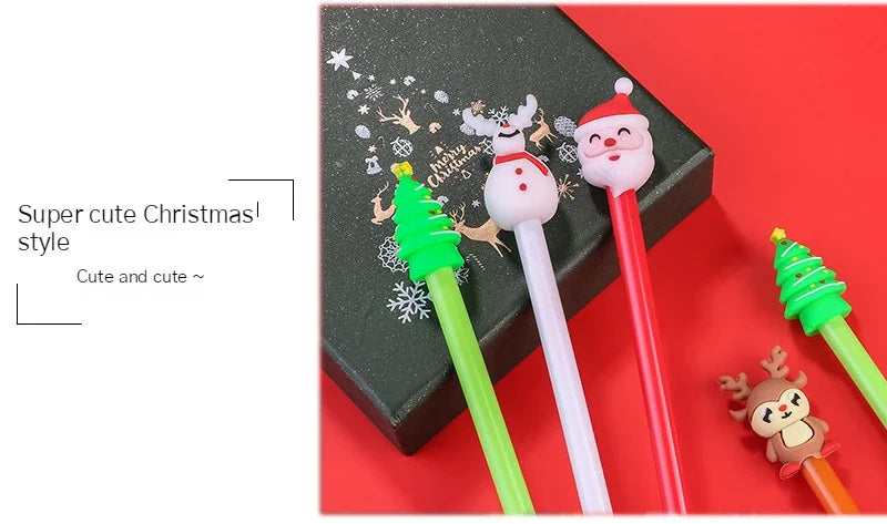 30Pcs/Lot Kawaii Christmas Gel Pen 0.5mm Black Ink Cute Christmas Tree Elk Santa Snowmen Neutral Pen School Stationary Kids Gift