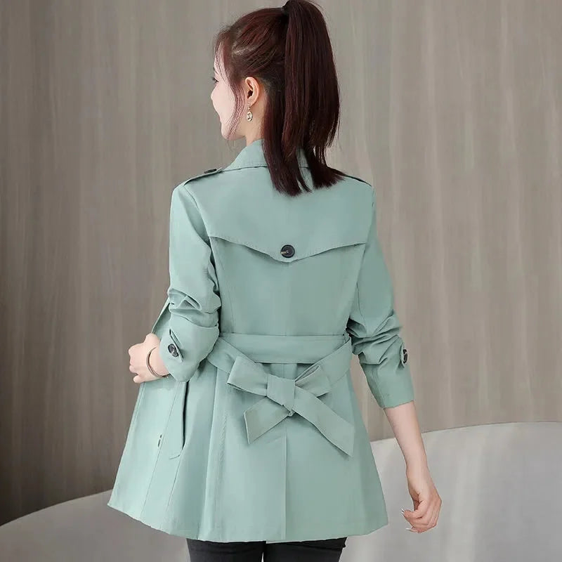 Women's Jacket 2024 New Spring Long Sleeves Stand Collar Casual Windbreaker Female Double-breasted With Belt Outerwear