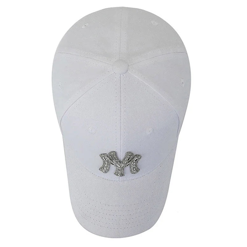 Women Cotton Solid Color Baseball Cap Men Classic Retro Diamond Letters Adjustable Sun Hat Summer Sports Leisure Snapback Caps