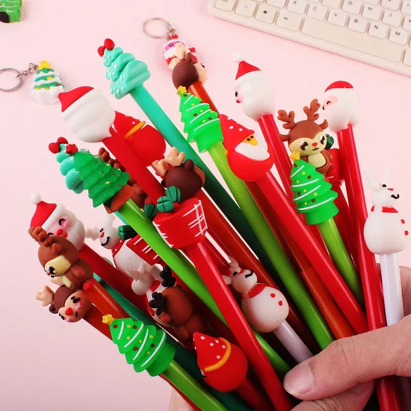 30Pcs/Lot Kawaii Christmas Gel Pen 0.5mm Black Ink Cute Christmas Tree Elk Santa Snowmen Neutral Pen School Stationary Kids Gift
