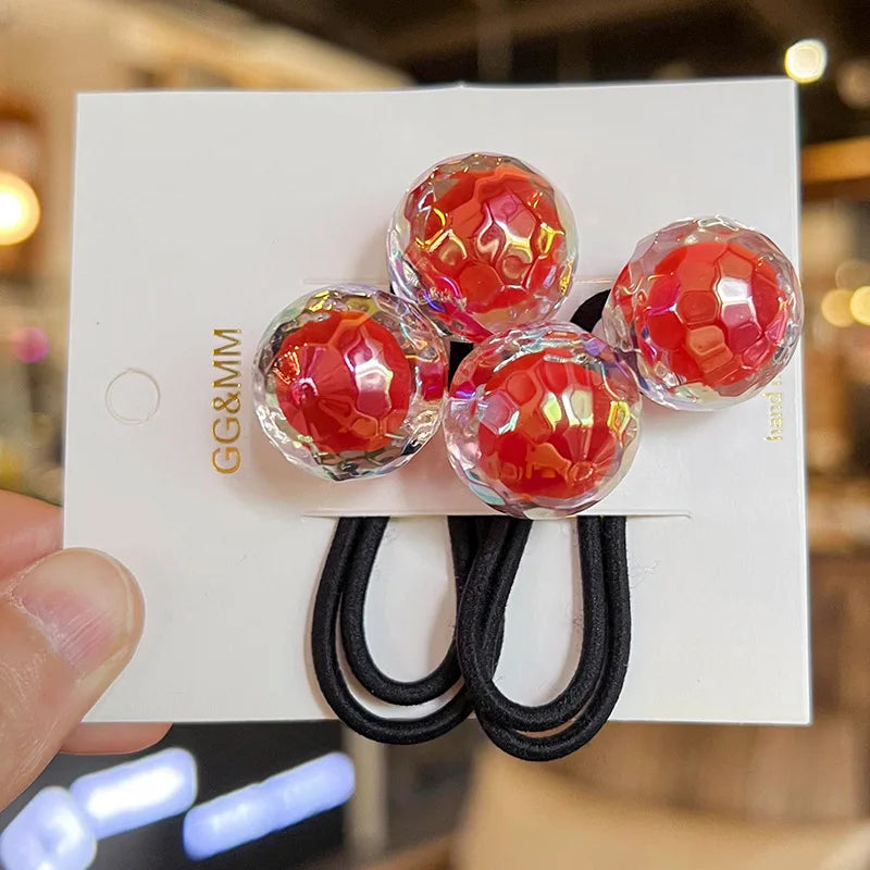 2pcs/lot Korean Color Ball Cartoon Head Cute Simple Long Rubber Band For Girl Children Kawaii Ponytail Hair Ties Party