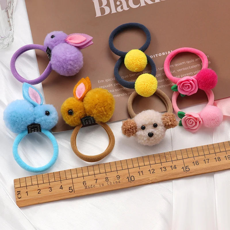 2 PCS Sweet Hair Ball Rabbit Elastic Hair Bands Princess Lovely Hair Accessories Children Hair Ties Baby Headwear For Girls Kids