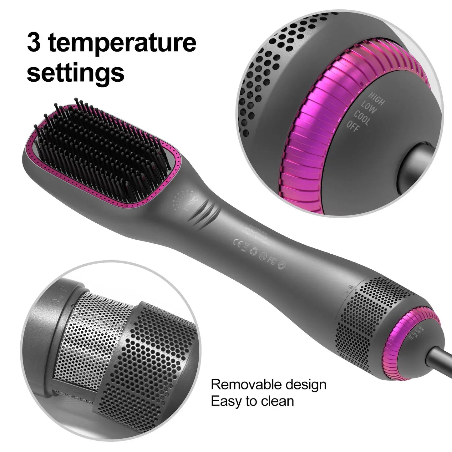 3 In 1 Hairdryer Brush Overheating Protection Negative Ion Hair Straightener Fast Heating Lightweight Hair Straightening Tool