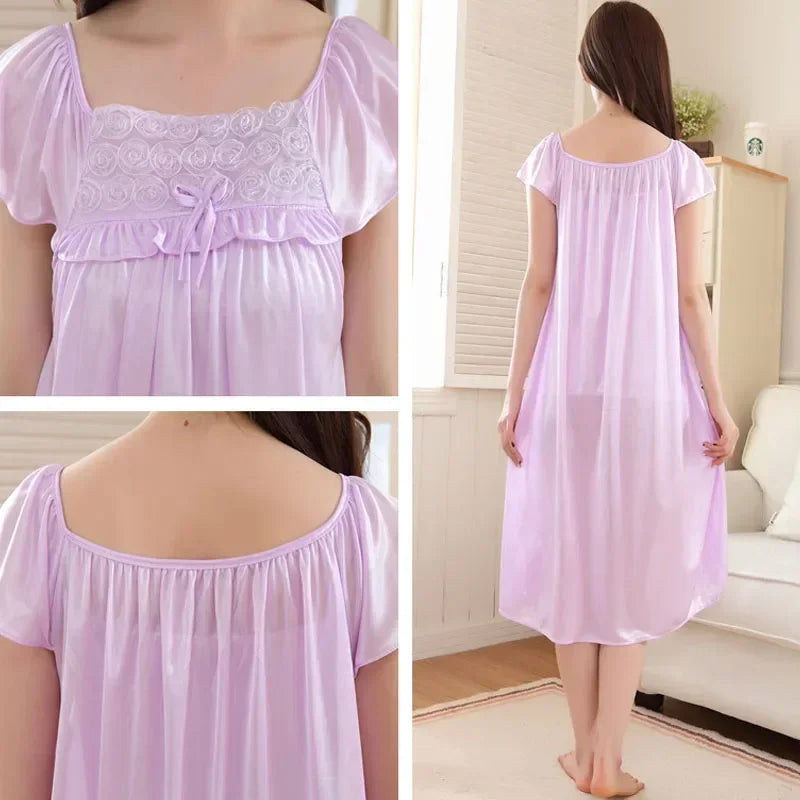 Women's Sexy Sleepwear Plus Size Ice Silk Satin Underwear Night Dress Nightgown Female Lingerie Dress Sexy Nightwear for Ladies