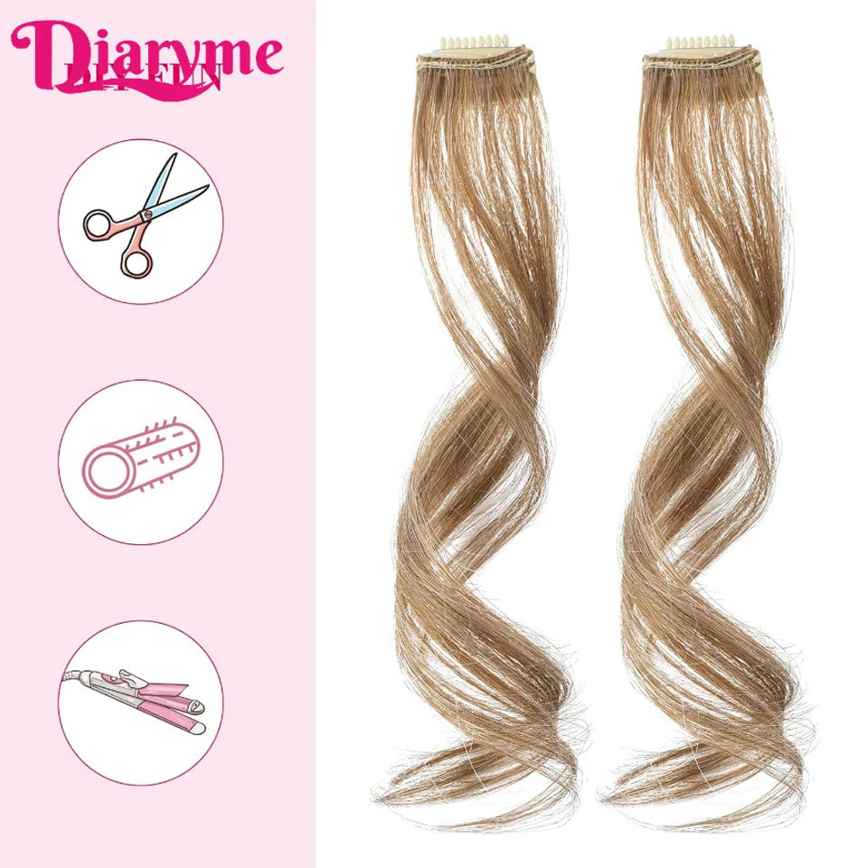 2 PCS Long Side Air Bangs Wavy Curly Clip in Fringe Bangs Wig Front Side Bangs For Women Synthetic Hairpiece Hair Extensions Fak