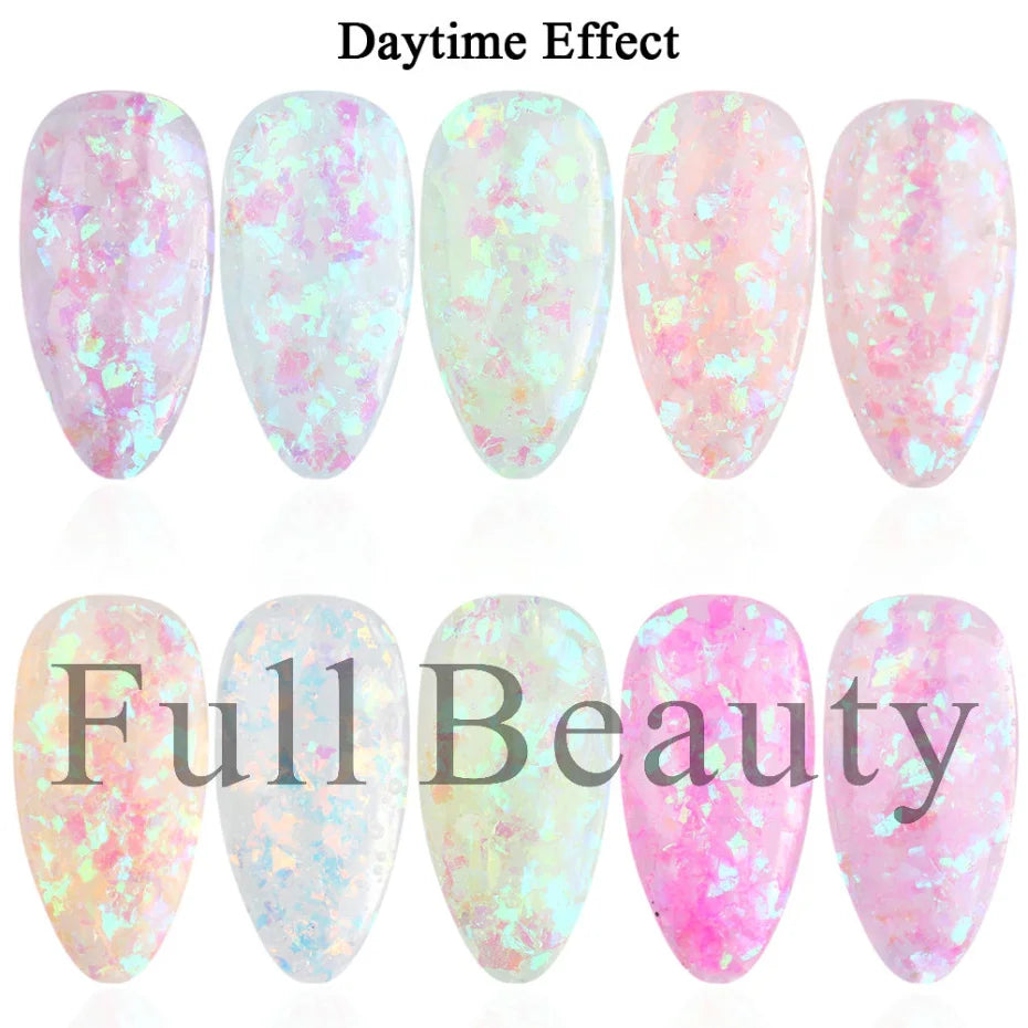 12 Grids Nail Art Glitter Luminous Irregular Flakes Broken Glass Sequins Powder Iridescent UV Gel Polish Nail Decoration NFSP