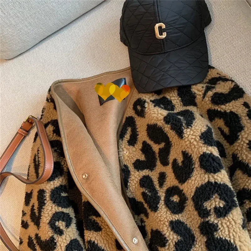 Autumn Winter Short Lmitation Fur Coat Women 2024 New Fashion Loose Casual Jacket Leopard Print Button Outerwear Female