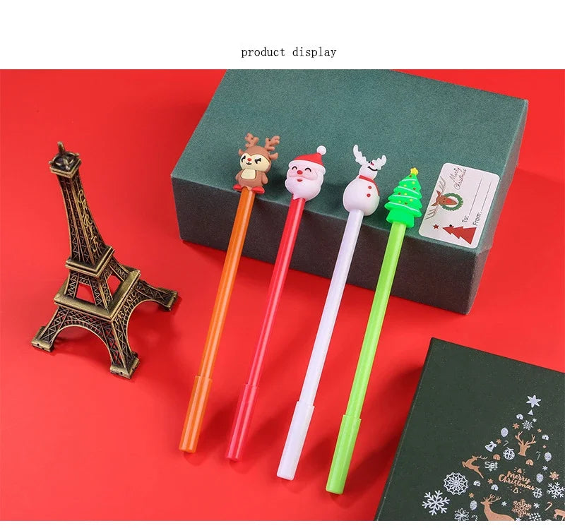 30Pcs/Lot Kawaii Christmas Gel Pen 0.5mm Black Ink Cute Christmas Tree Elk Santa Snowmen Neutral Pen School Stationary Kids Gift
