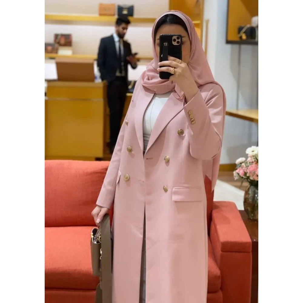 Women's Coats Pink Fashion Double Breasted Peak Lapel Long Outerwears Loose Chic Elegant Daily Casual Solid Female Jackets