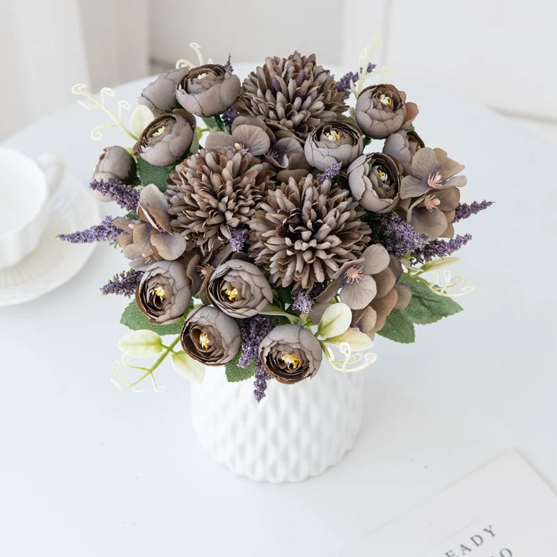 Artificial Hydrangea Flowers for Scrapbook Silk Tea Rose buds Vase for Home Decor Wedding Bouquet DIY A Cap Christmas Garland