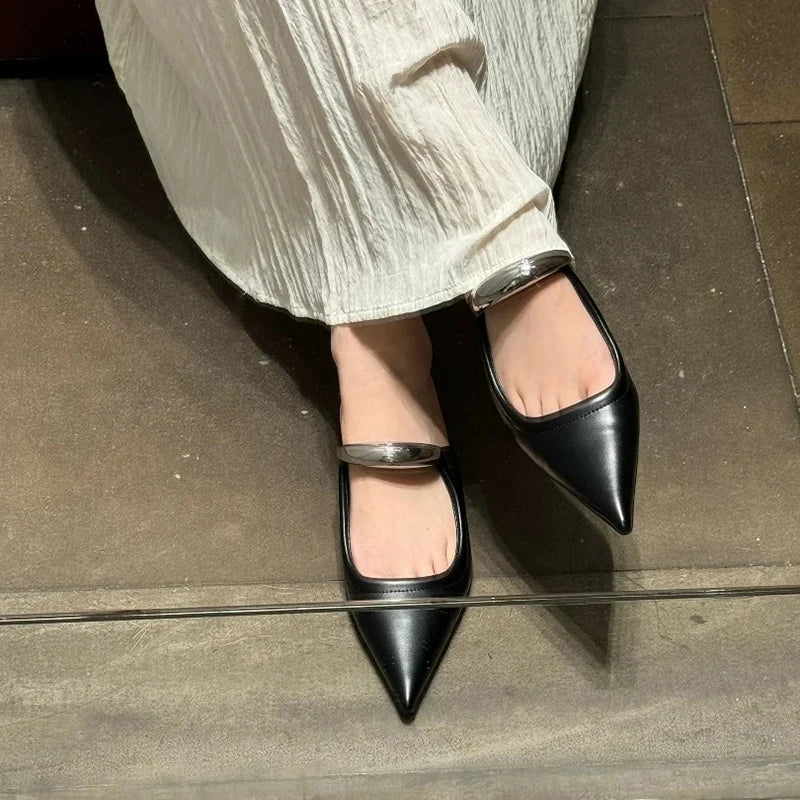 Thick Heel Women Mules Slippers Shoes Fashion Shallow Metal Decoration Slides Spring Autumn Outdoor Party Dress Shoes