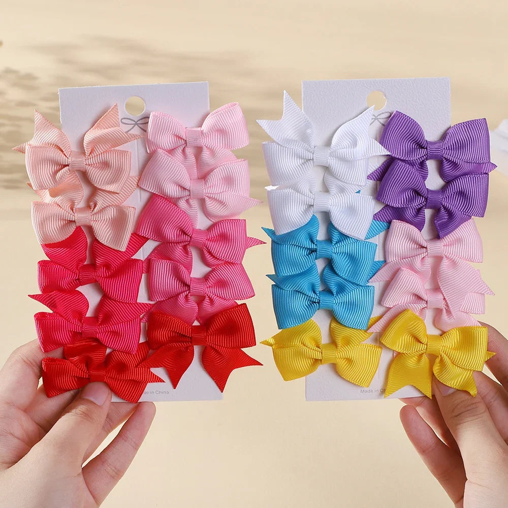 10Pcs/lot Solid Color Ribbon Baby Bows Hair Clips for Baby Girls Handmade Bowknot Hairpin MiNi Barrettes Kids Hair Accessories