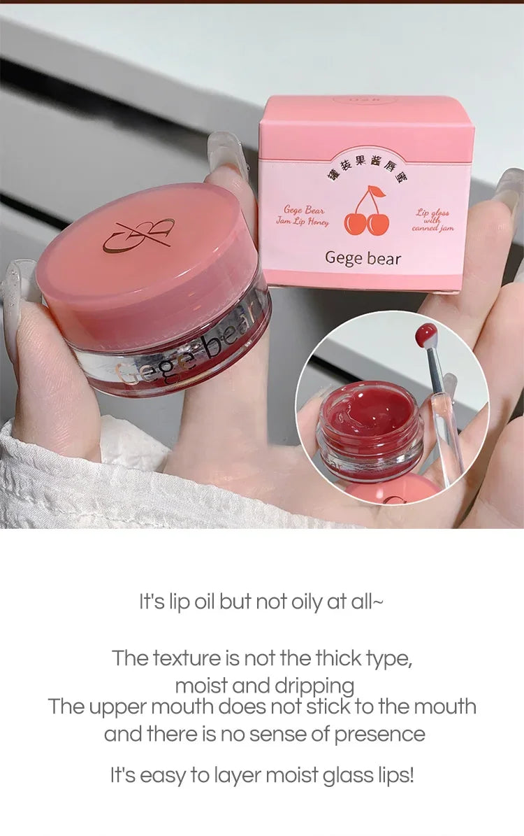 Heallor Canned Jam Lip Gloss Gege Bear Jam Lip Honey Moisturizing and Shiny Mirror Non Sticky Makeup Lip Glaze