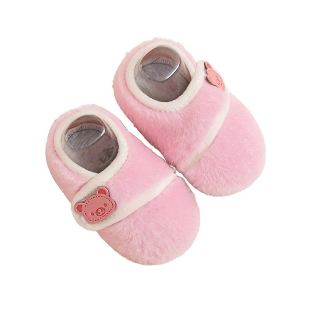 0-5 Years Old Soft Sole Infant Plush Floor Shoes Warm Touch Fastener Anti-slip Walking Shoes Casual Bear Kids First Walkers Home