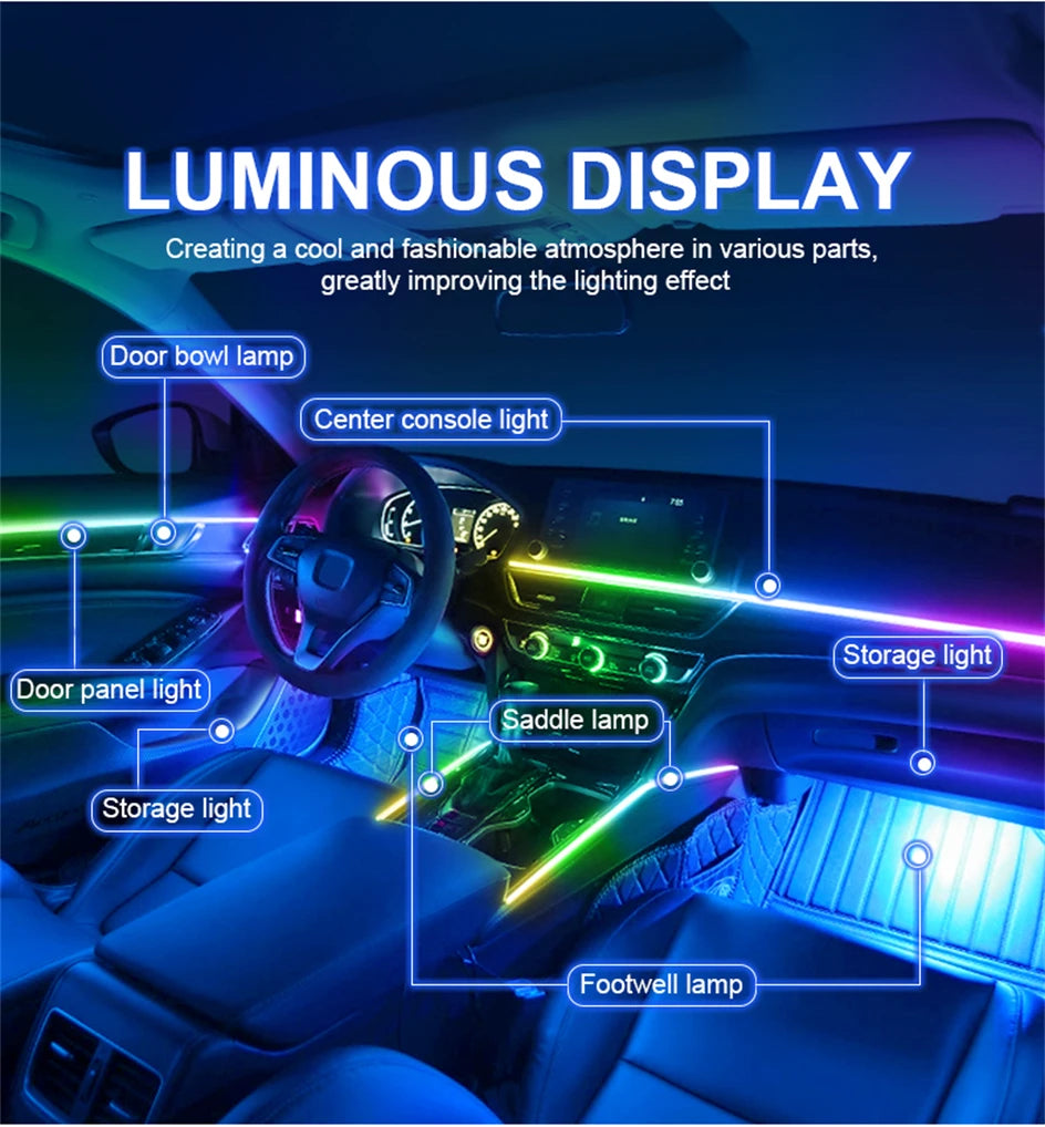 6/10/14/18 In 1 LED Dual Zone Symphony Streamer Car Ambient Light Interior RGB Neon Acrylic Strip Decoration Atmosphere Lamp 12V