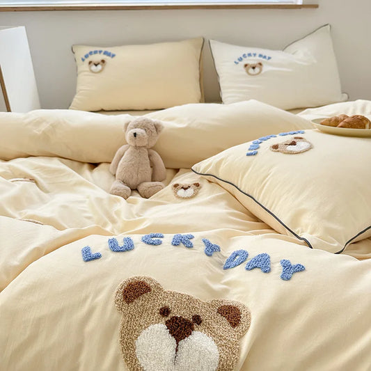 3PCS Baby Cartoon Bear Bedding Set For Newborns Soft Cotton Crib Bedding Set For Girl Bed Linen For Kid Baby Nursery Decor