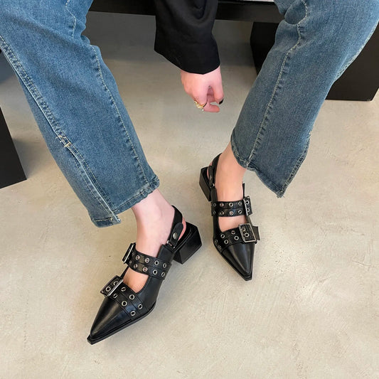 Women Flat With Shoes 2024 Designer Luxury Buckle Fashion Ladies Flats Shoes Slingback Pointed Toe Casual Female Sandals Mules