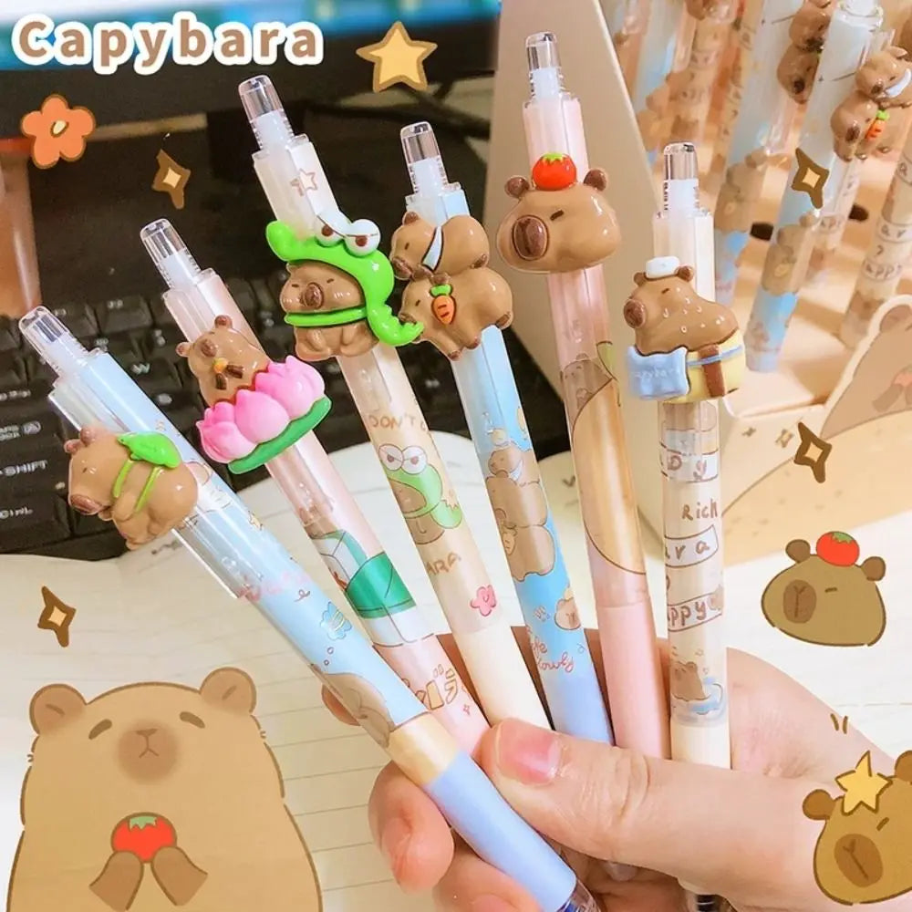 Cartoon Kawaii Capybara Gel Pen 0.5mm Erasable Pen ST Nib Blue Ink Cute Writing Pen School Office Supplies Stationery Gift