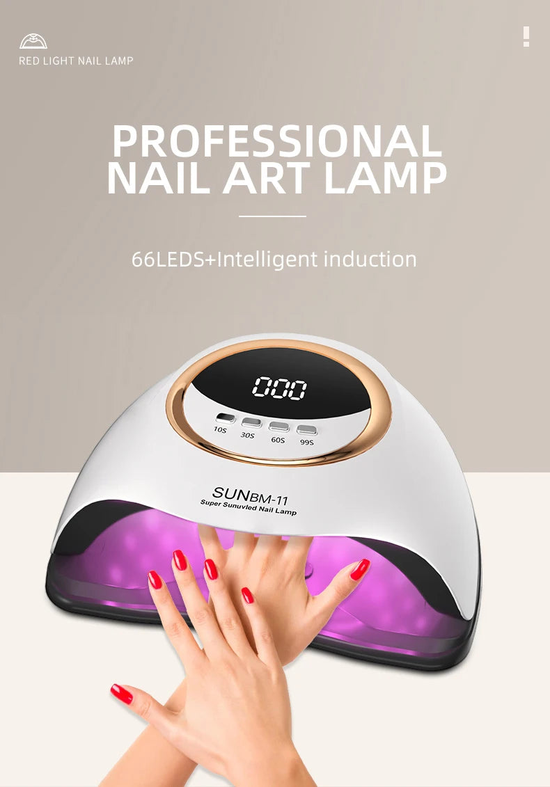 280W UV LED Nail Lamp 66 LEDs Nail Dryer with 4 Timer Settings Professional UV Light Cabin for Gel Nail Dryer Manicure Salon Use