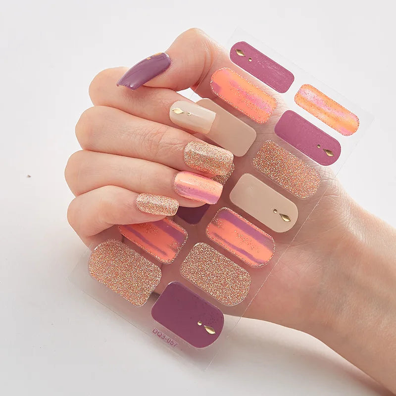Semi Cured Gel Nails Art Stickers Fashion Solid Color Manicure Decal UV LED Lamp Need Gel Nail Decals Nail Sticker Decoration